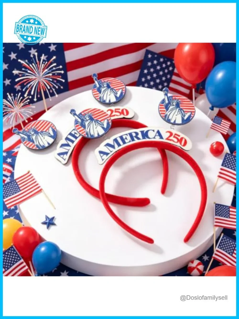 2 Pack Patriotic USA 250 Headbands 4th of July Hair Accessory Glitter